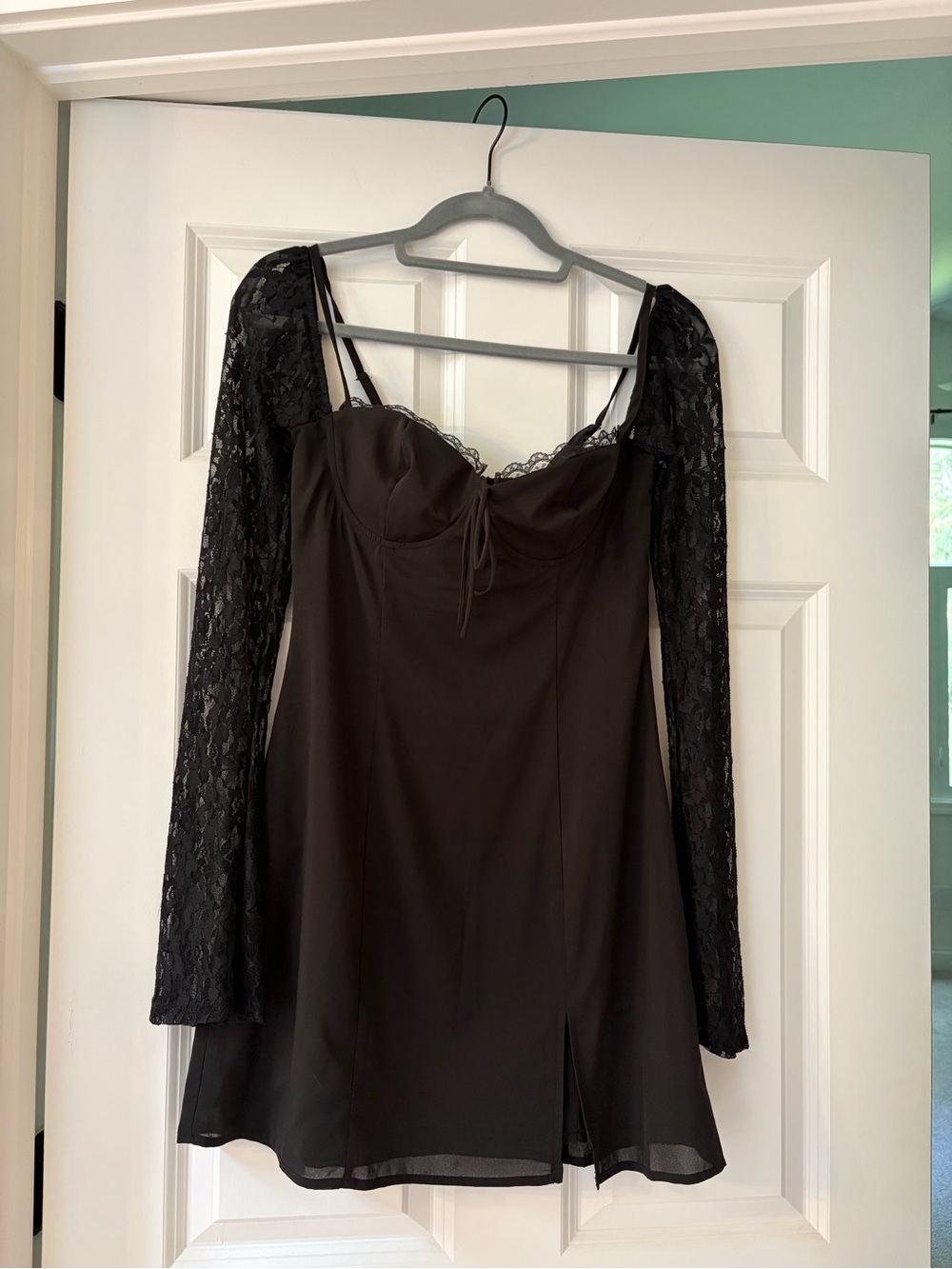 Princess Polly Black Lace-Sleeve Mini Dress